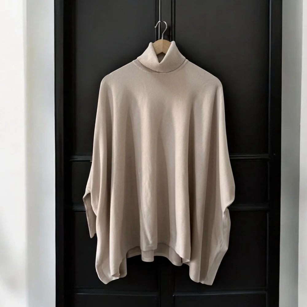 NWT Alfani Women’s Elegant Cream Beige Poncho Turtleneck Sweater! Small! NEW! - Picture 1 of 8